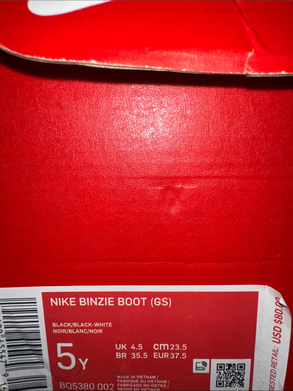 Nike Binzie Boot Box Label - Black and White